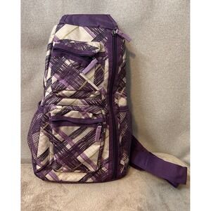 NEW! Thirty One Sling Back Backpack Adjustable Bag Plum Plaid
